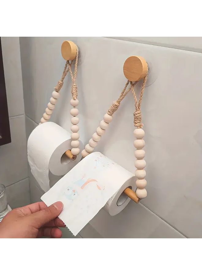 حامل ورق الحمام الخشبي الريفي المثبت على الحائط مع خرز الحبل الخيش سهلة التركيب 1 قطعة - Image 1
