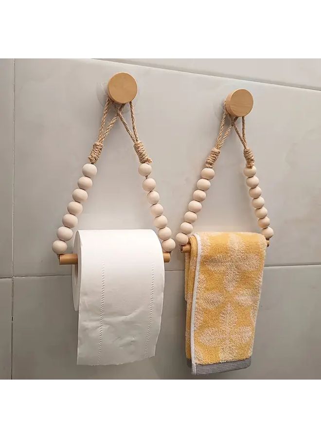 حامل ورق الحمام الخشبي الريفي المثبت على الحائط مع خرز الحبل الخيش سهلة التركيب 1 قطعة - Image 5