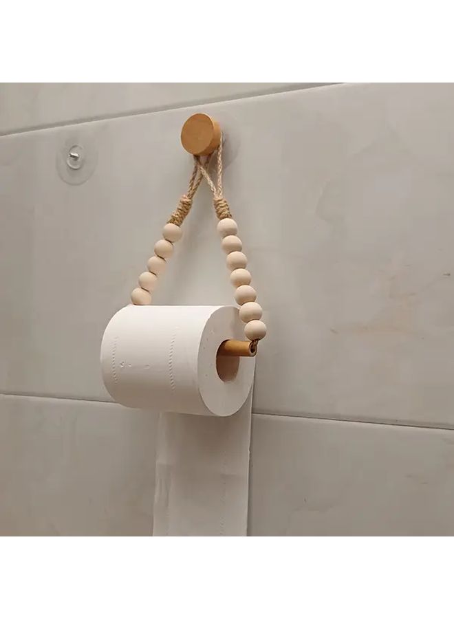حامل ورق الحمام الخشبي الريفي المثبت على الحائط مع خرز الحبل الخيش سهلة التركيب 1 قطعة - Image 2