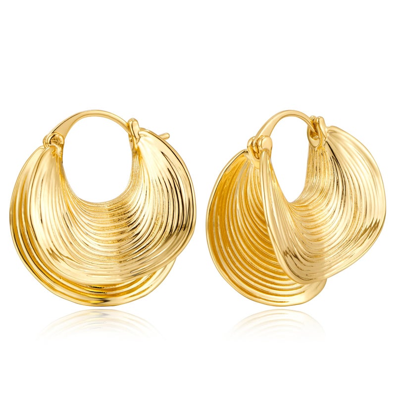 YUJIE Gold Plated Hoop Earrings for Women Chunky Textured Earring Statement Jewelry Small Median Size Hoops - Image 1