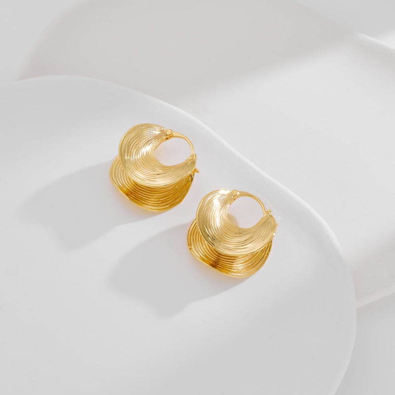 YUJIE Gold Plated Hoop Earrings for Women Chunky Textured Earring Statement Jewelry Small Median Size Hoops - Image 3