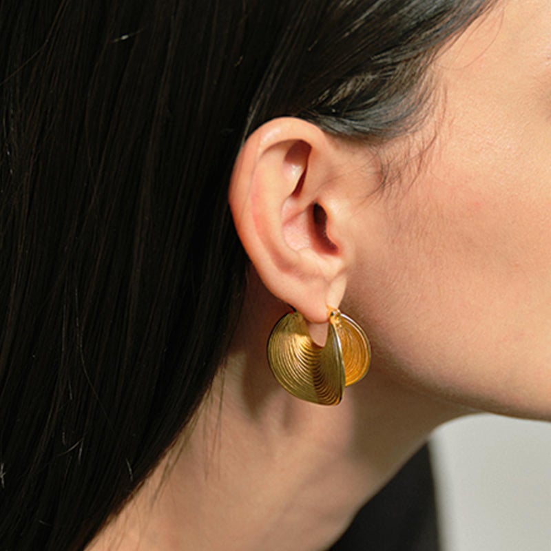 YUJIE Gold Plated Hoop Earrings for Women Chunky Textured Earring Statement Jewelry Small Median Size Hoops - Image 5