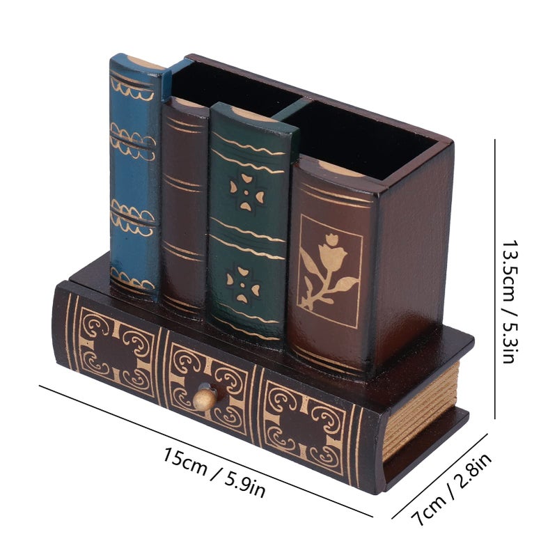 Antique Library Books Design Pen Holder For Desk Office Study Decoration - Image 3
