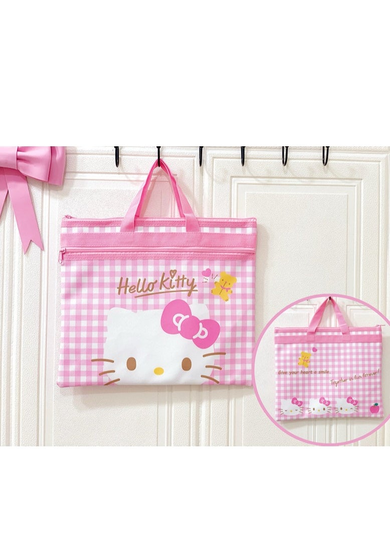 Hello Kitty New cartoon Sanrio Hello Kitty double-layer zipper waterproof file bag student tutoring bag  - Image 1