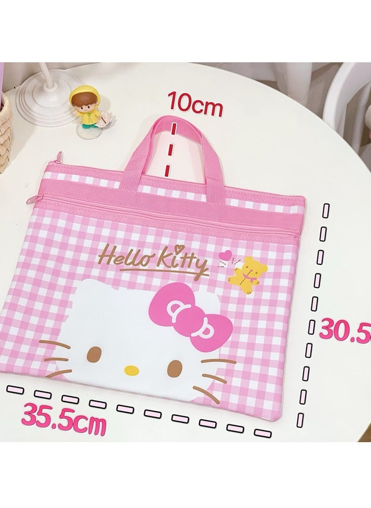 Hello Kitty New cartoon Sanrio Hello Kitty double-layer zipper waterproof file bag student tutoring bag  - Image 2