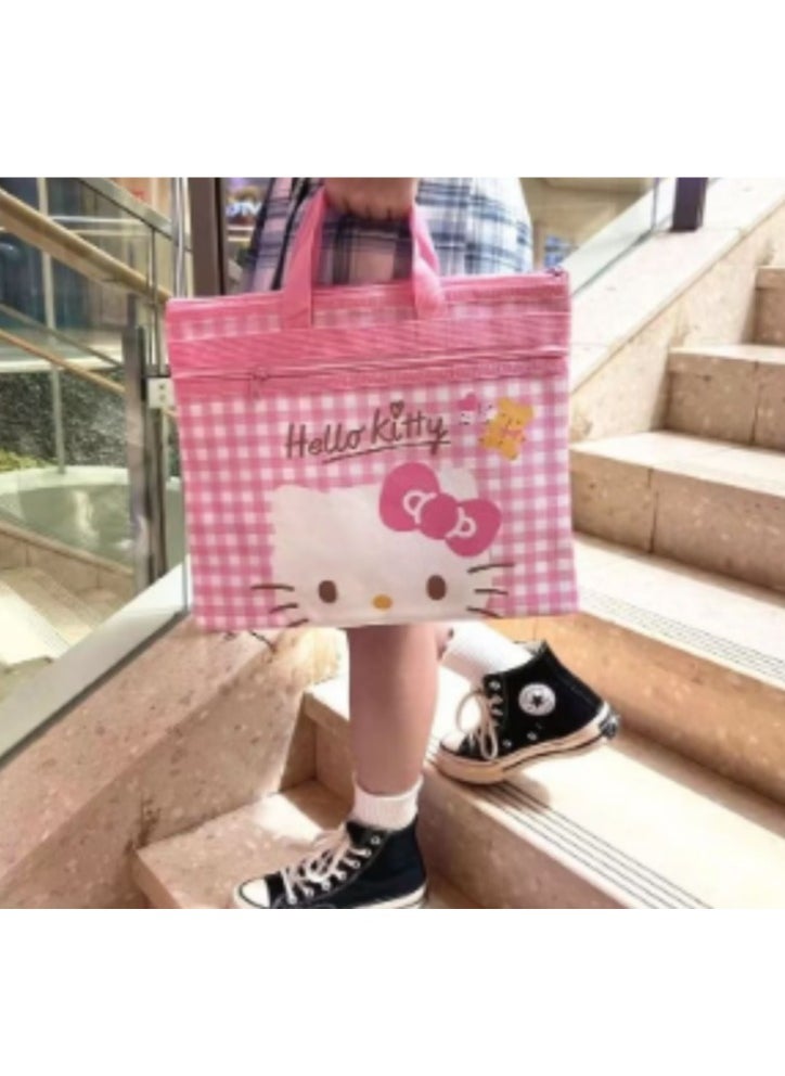 Hello Kitty New cartoon Sanrio Hello Kitty double-layer zipper waterproof file bag student tutoring bag  - Image 4