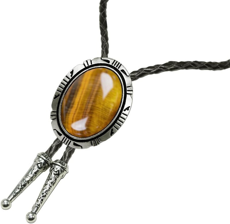 Moranse Bolo Tie With Emerald Blue and Black or More Colors Stone Celtic Style Genuine and Cowhide Rope - Image 4