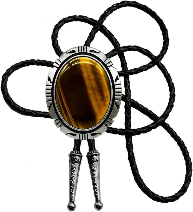 Moranse Bolo Tie With Emerald Blue and Black or More Colors Stone Celtic Style Genuine and Cowhide Rope - Image 1