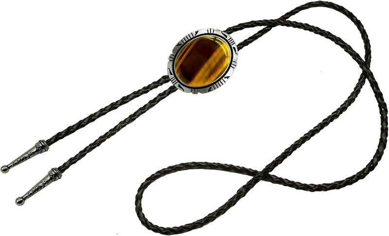 Moranse Bolo Tie With Emerald Blue and Black or More Colors Stone Celtic Style Genuine and Cowhide Rope - Image 2
