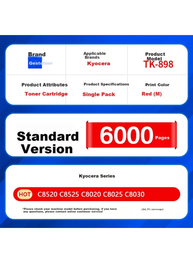 Gezan Tk-898 Toner Cartridge Red Compatible With Kyocera C8520 C8525 Kyocera C8020 C8025 C8030 Mfp 205 255 Printer Toner Cartridge Ink Cartridge Carbon Powder - Image 2