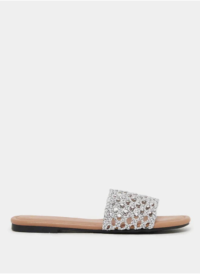 Styli Woven Design Open Toe Flat Sandals