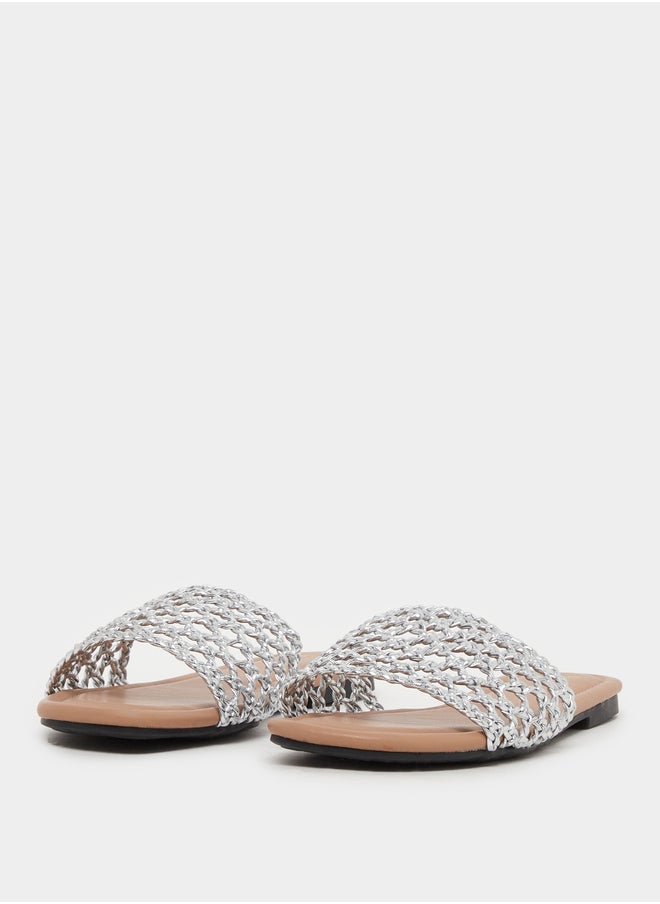 Styli Woven Design Open Toe Flat Sandals  - Image 2