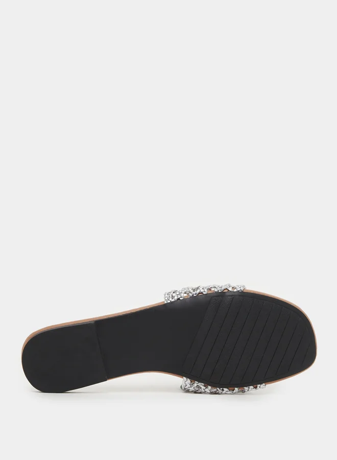Styli Woven Design Open Toe Flat Sandals