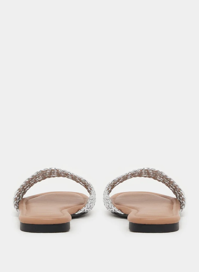 Styli Woven Design Open Toe Flat Sandals