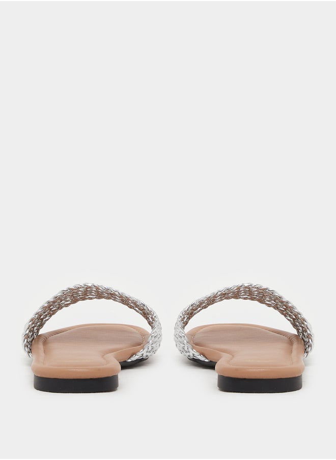 Styli Woven Design Open Toe Flat Sandals  - Image 4