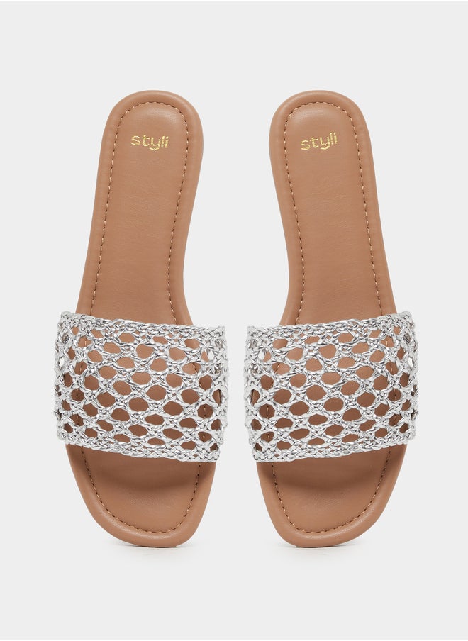 Styli Woven Design Open Toe Flat Sandals  - Image 5
