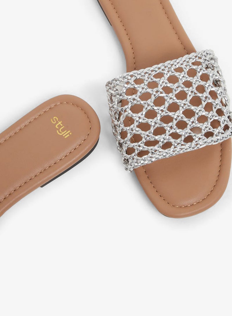 Styli Woven Design Open Toe Flat Sandals - Image 3