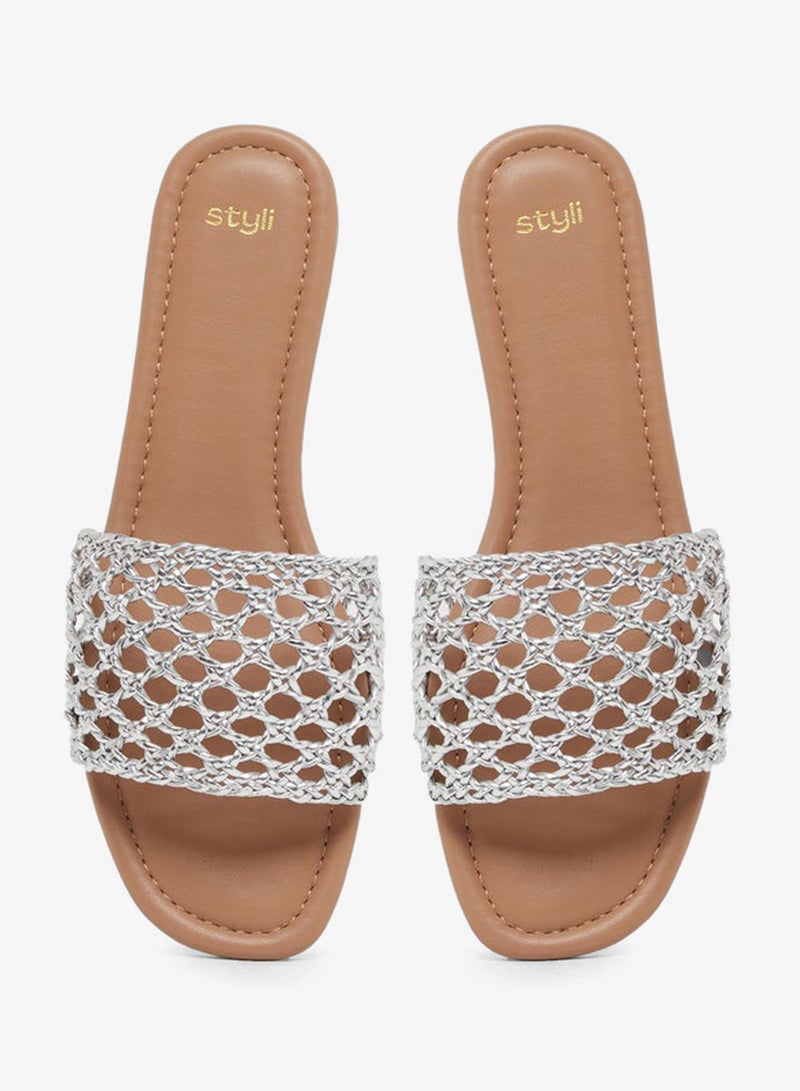 Styli Woven Design Open Toe Flat Sandals - Image 5