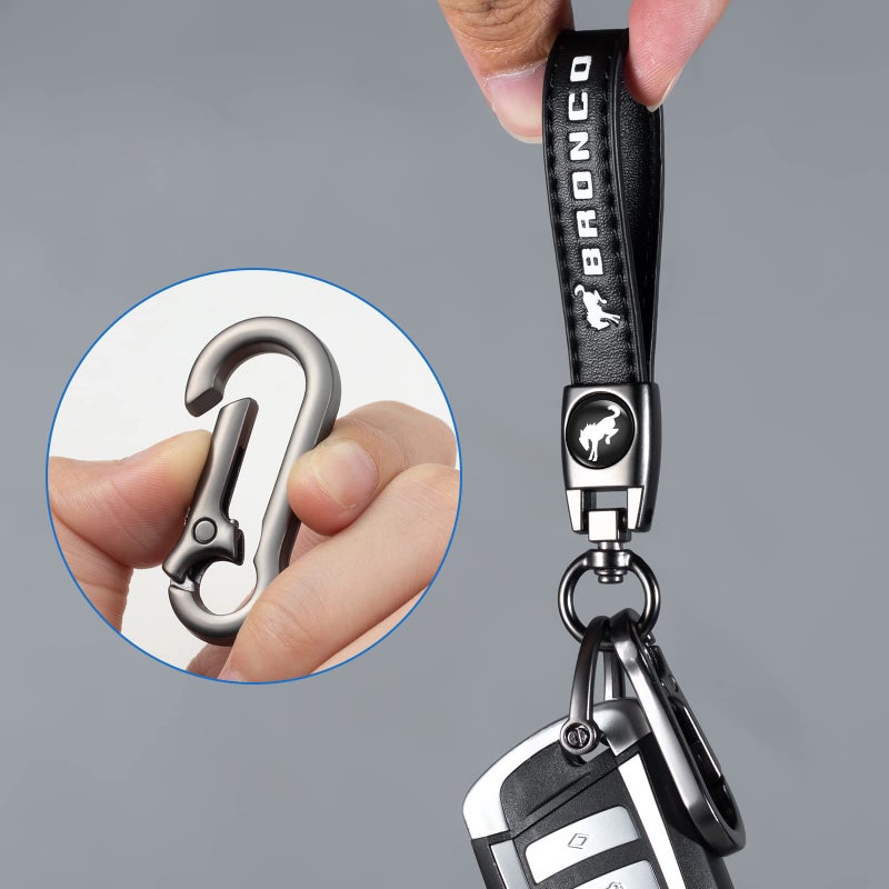 TACOMA Genuine Leather Car Keychain for Ford Bronco Sport Key Chain Family Present Key Ring Accessories(Black) - Image 3