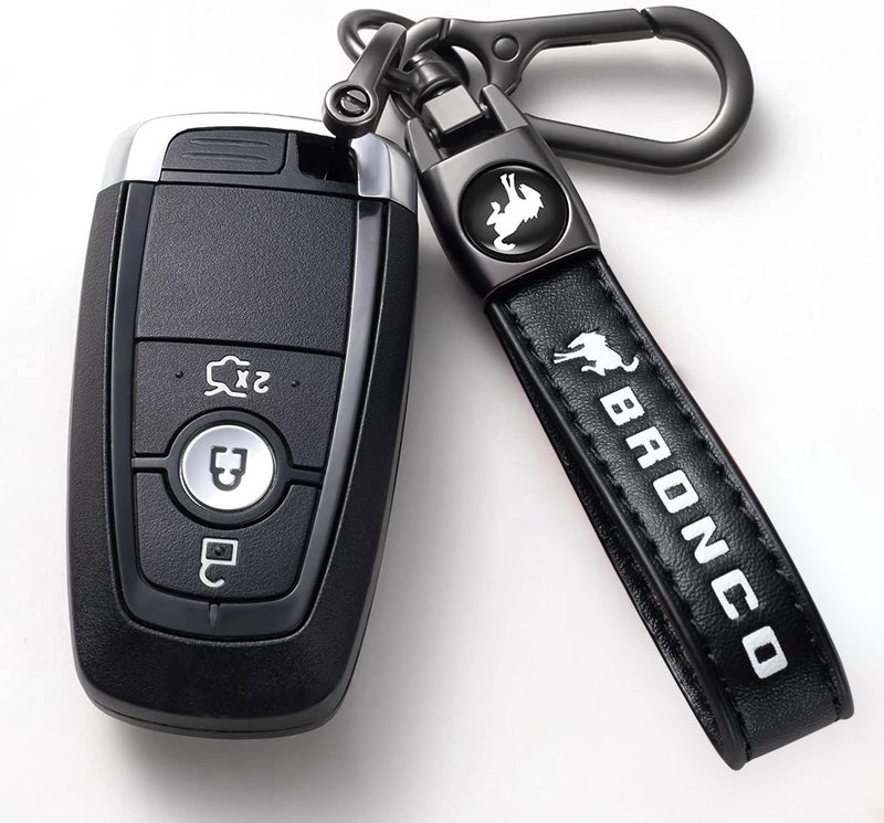 TACOMA Genuine Leather Car Keychain for Ford Bronco Sport Key Chain Family Present Key Ring Accessories(Black) - Image 2