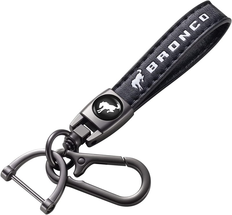 TACOMA Genuine Leather Car Keychain for Ford Bronco Sport Key Chain Family Present Key Ring Accessories(Black) - Image 1