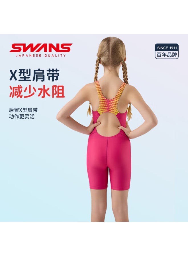 Speed Vision Swans Girls' One Piece Professional Training Swimwear Quick Dry Chlorine Resistant Girls' Swimwear 239 Pink 130 - Image 2