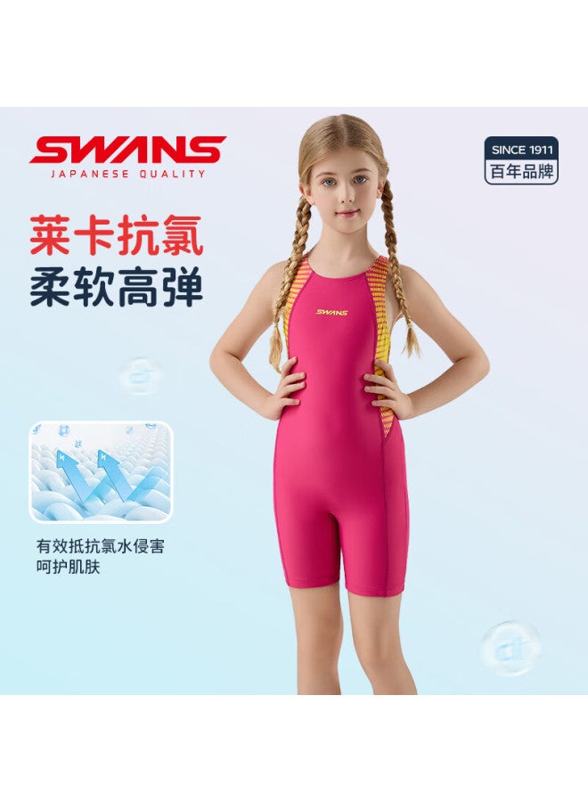Speed Vision Swans Girls' One Piece Professional Training Swimwear Quick Dry Chlorine Resistant Girls' Swimwear 239 Pink 130 - Image 1