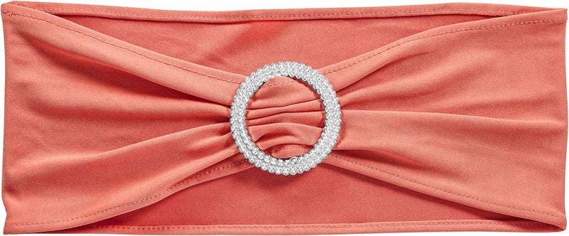 Obstal 10 PCS Spandex Stretch Chair Sashes Bows for Wedding Reception- Universal Elastic Chair Cover Bands with Buckle Slider for Banquet, Party, Hotel Event Decorations Coral Red Sashes - Image 4