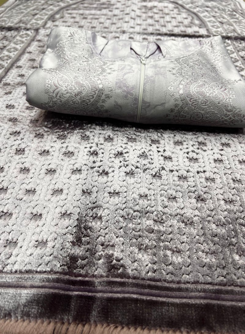 High quality Turkish prayer set for women consisting of a soft faux silk prayer rug and a prayer dress with attached scarf Cool and practical fabric suitable for washing and wearing Long and beautiful zipper One size large  - Image 2