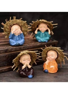 VKL Set of 4 Baby Monk Hat Buddha Figurines - for Car Dashboard | Home Decor| Office Decor| Gifting for Pregnant Women| Diwali Decor| Vaastu Decor| Fengshui Decorative Showpiece  - Image 1