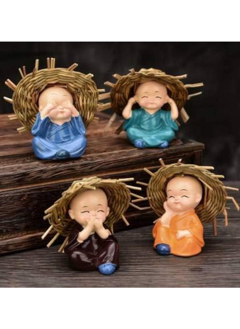 VKL Set of 4 Baby Monk Hat Buddha Figurines - for Car Dashboard | Home Decor| Office Decor| Gifting for Pregnant Women| Diwali Decor| Vaastu Decor| Fengshui Decorative Showpiece  - Image 1