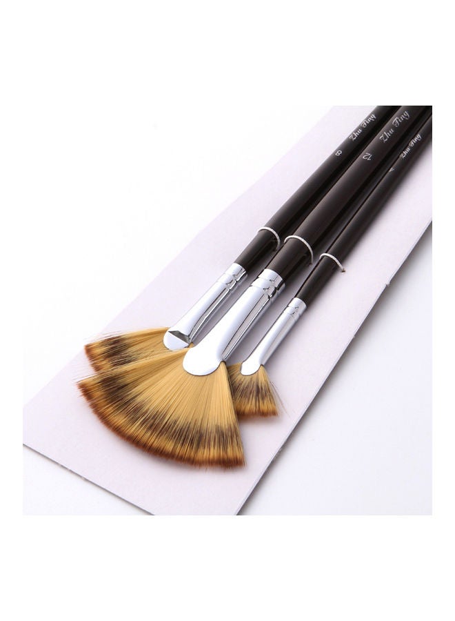 NIBEMINENT 3-Piece Soft Fan Brush For Acrylic Oil Watercolour Black/Silver/Beige - Image 1