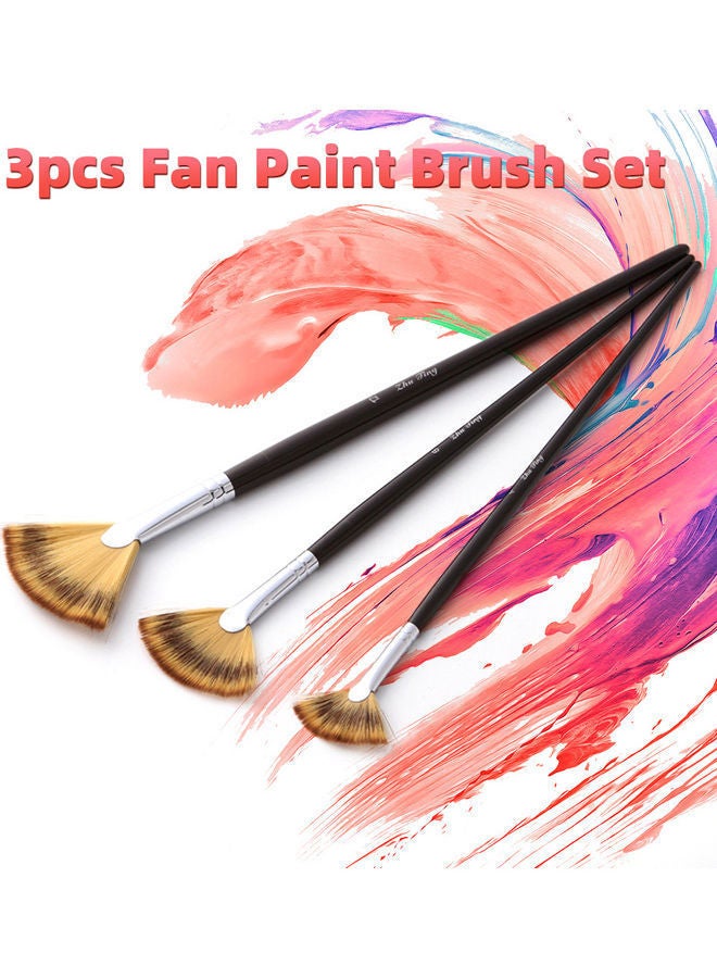 NIBEMINENT 3-Piece Soft Fan Brush For Acrylic Oil Watercolour Black/Silver/Beige - Image 3