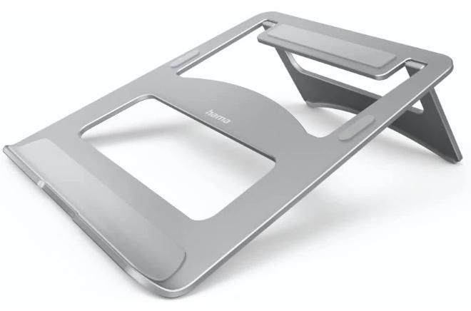 هاما حامل كمبيوتر محمول من الألومنيوم لأجهزة يصل طولها إلى 39 سم (15.4 بوصة)، ارتفاع 7 سم، غير قابل للانزلاق، قابل للطي، تهوية مثالية للكمبيوتر المحمول، حامل دفتر ملاحظات، فضي - Image 1