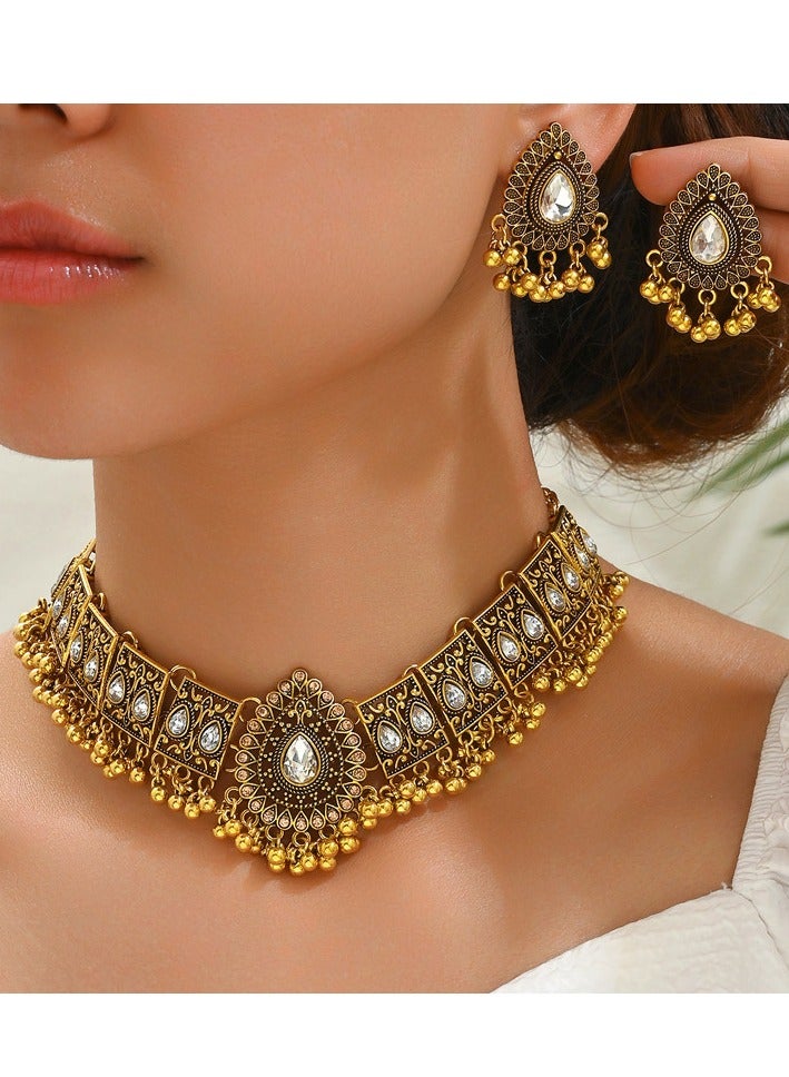 Flash peacock-shaped water drop temperament women's necklace and earrings set-white set  - Image 1
