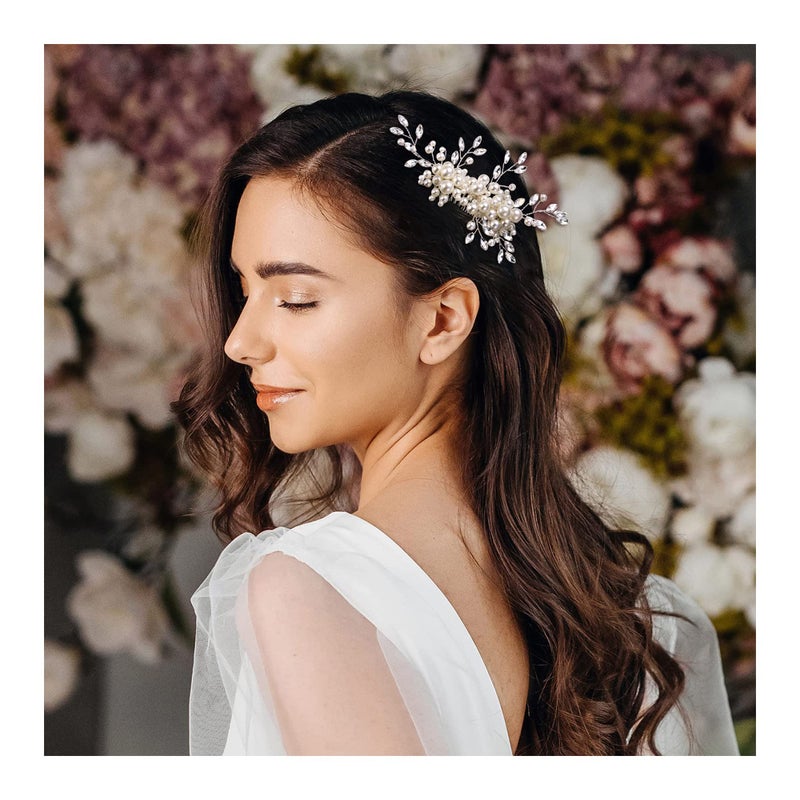 EVER FAITH Marquise Shaped Crystal Simulated Pearl Leaf Elegant Bridal Accessory Hair Piece Wedding Side Comb for Bride Bridesmaids - Image 1