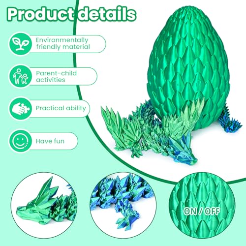 Olee Odee 3D Printed Dragon Eggs with Articulated Fly Dragon Inside Collectible Figurines Fidget Toy for Adults Kids Birthday Easter Christmas White Elephant Gifts for Friends ColleaguesSilk Green L size - Image 5