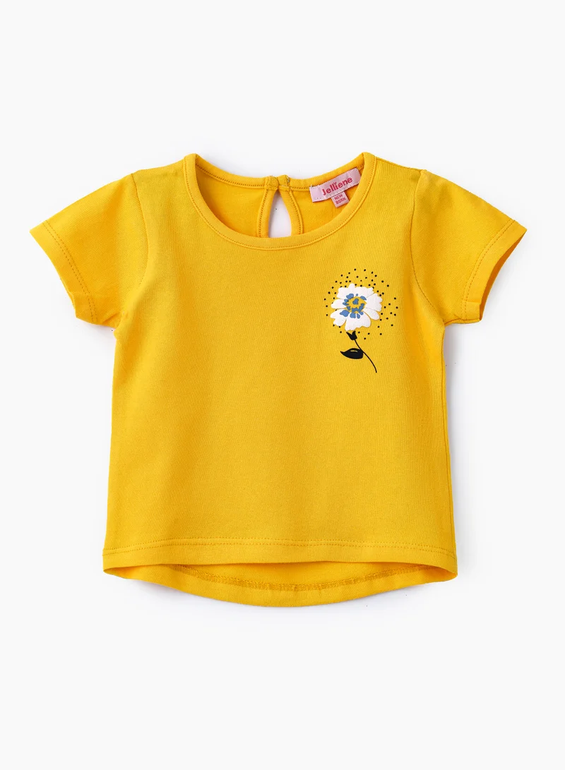 Jelliene Sunny Yellow Floral Cotton Tee for Infant Girls