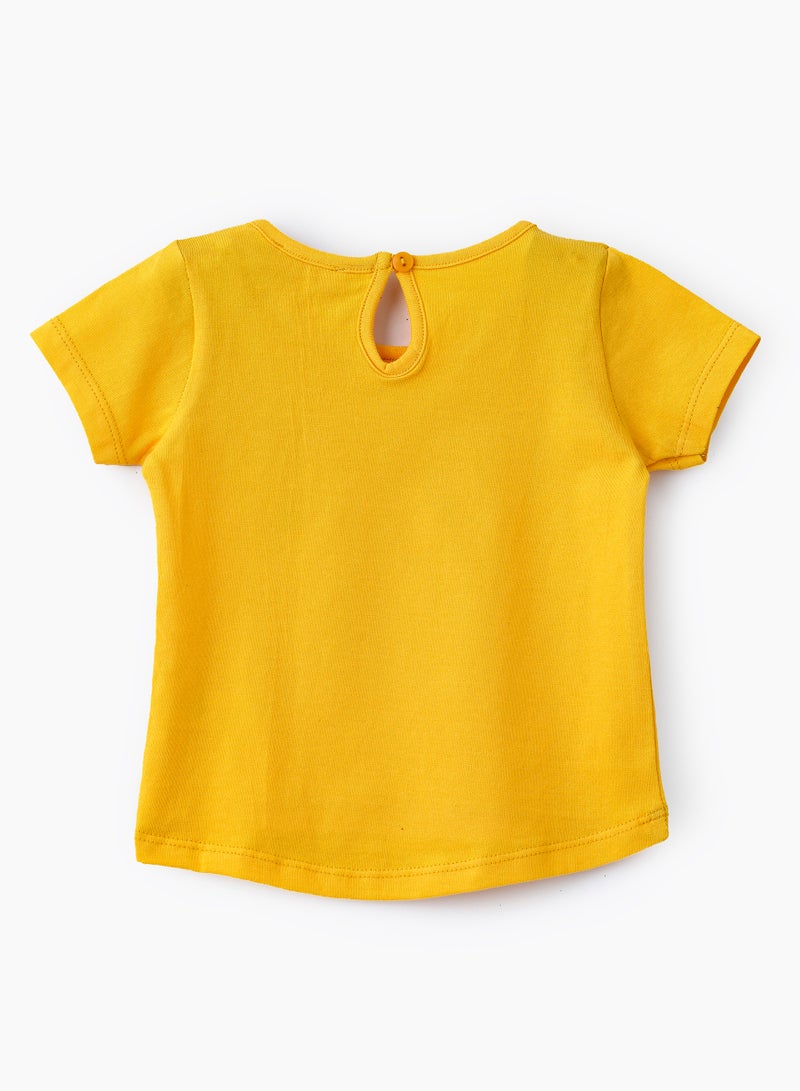 Jelliene Sunny Yellow Floral Cotton Tee for Infant Girls - Image 2