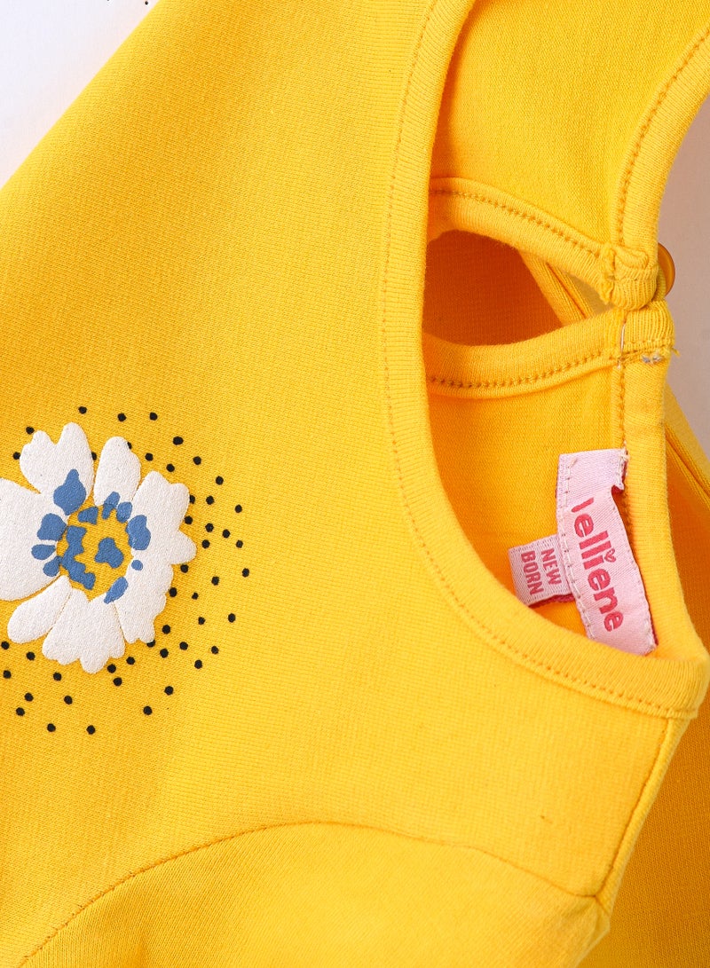 Jelliene Sunny Yellow Floral Cotton Tee for Infant Girls - Image 4