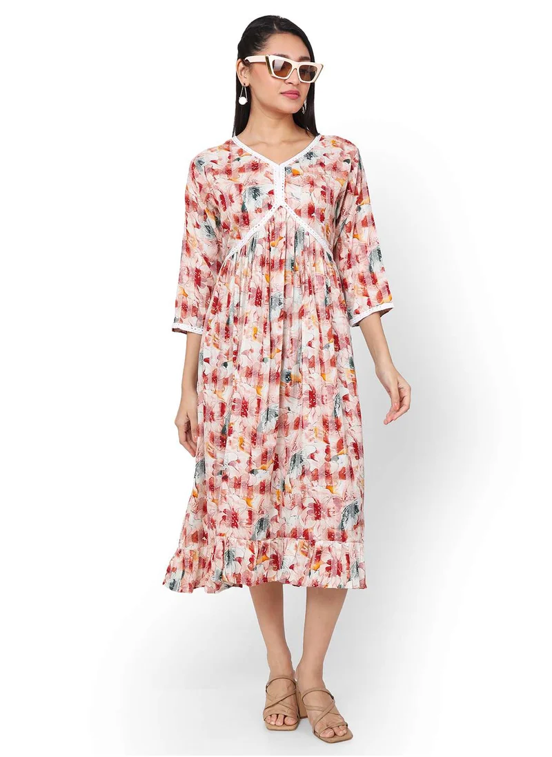 HANA & SARA MULTICOLOUR FLORAL PRINTED FRONT LACE STYLED ARABIC KAFTAN JALABIYA DRESS