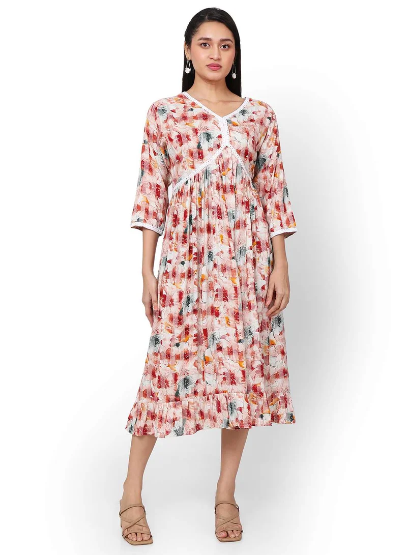 هانا آند سارا MULTICOLOUR FLORAL PRINTED FRONT LACE STYLED ARABIC KAFTAN JALABIYA DRESS