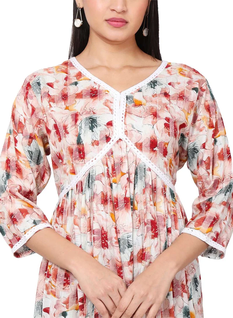 هانا آند سارا MULTICOLOUR FLORAL PRINTED FRONT LACE STYLED ARABIC KAFTAN JALABIYA DRESS