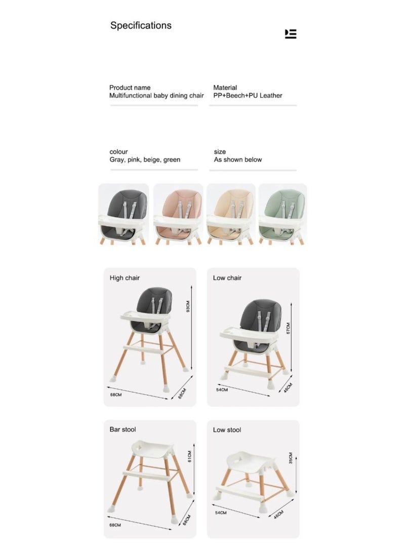 Baby - Adjustable Multifunctional Portable Foldable Dining Highchair With Removable Tray -Green 33-1051-14G - Image 1