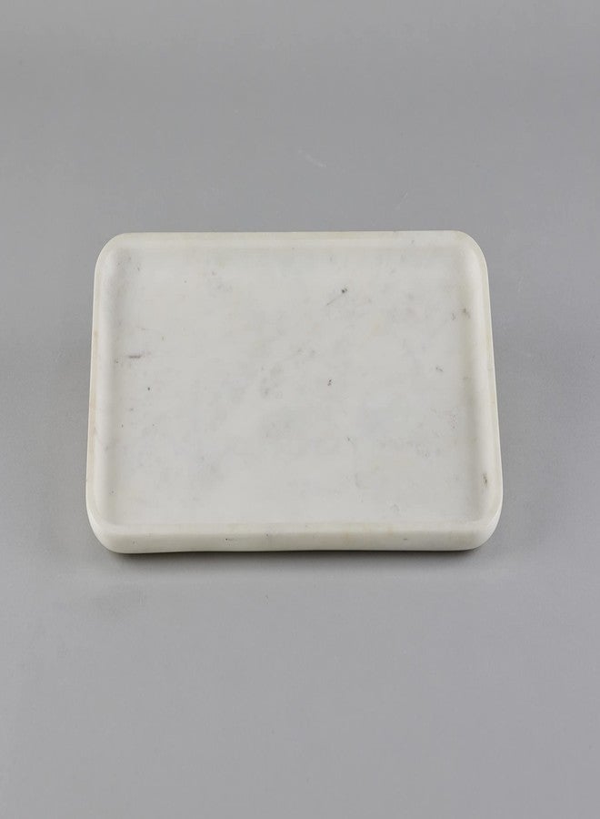 Stone Essential صينية مستطيلة من الرخام الأبيض الأساسي للحمام والمطبخ وزينة طاولة الطعام والهدايا (صينية تجميل، مستطيلة) - Image 4
