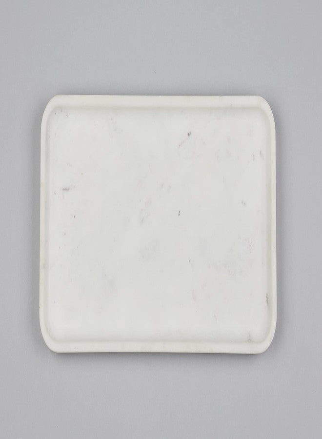 Stone Essential صينية مستطيلة من الرخام الأبيض الأساسي للحمام والمطبخ وزينة طاولة الطعام والهدايا (صينية تجميل، مستطيلة) - Image 1