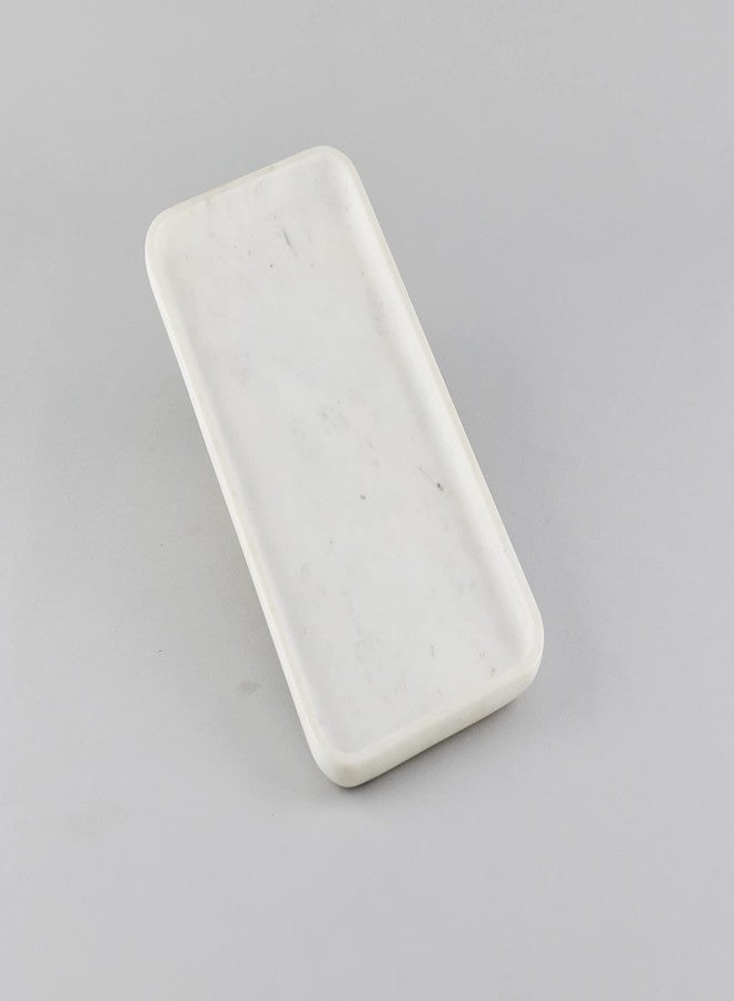 Stone Essential صينية مستطيلة من الرخام الأبيض الأساسي للحمام والمطبخ وزينة طاولة الطعام والهدايا (صينية تجميل، مستطيلة) - Image 2