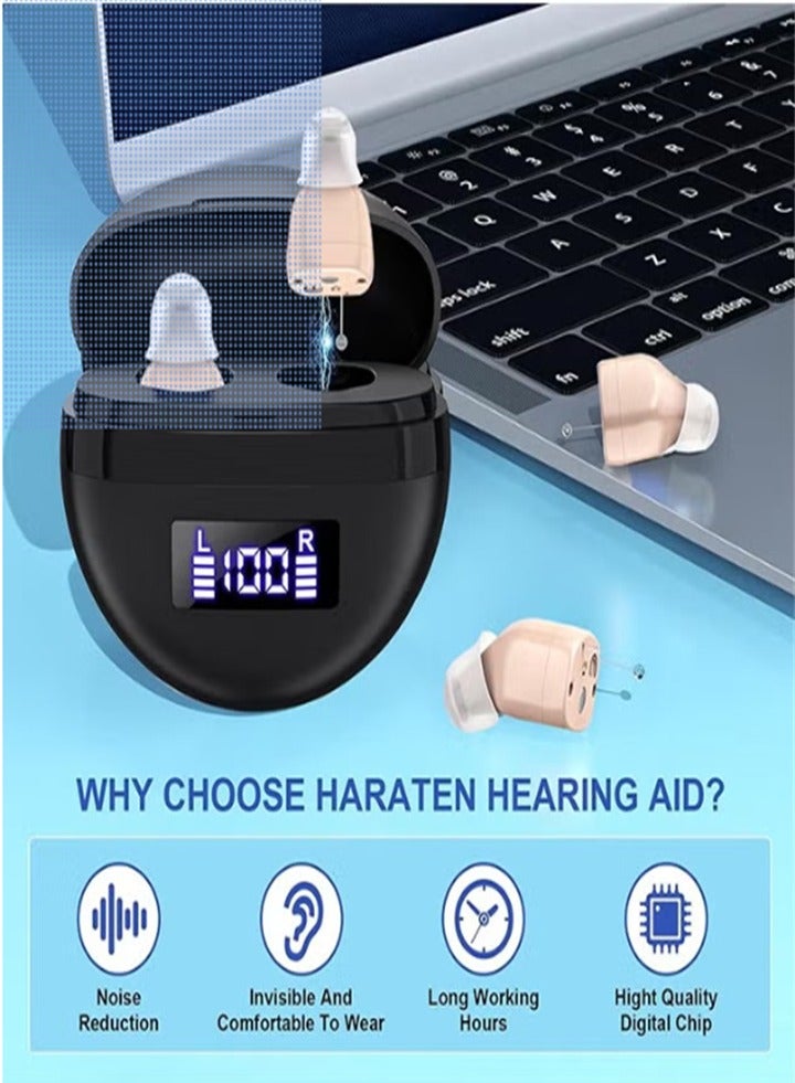 Hearing Aids, Invisible Magnetic Assistive Listening Devices, Contact Charging Box with LED Power Display (Black) - Image 4