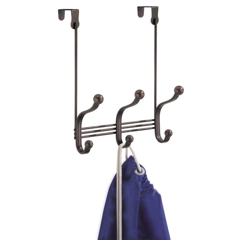 InterDesign iDesign York Metal Over the Door Organizer 3Hook Rack for Coats Hats Robes Towels Bedroom Closet and Bathroom 838 x 525 x 11 Bronze