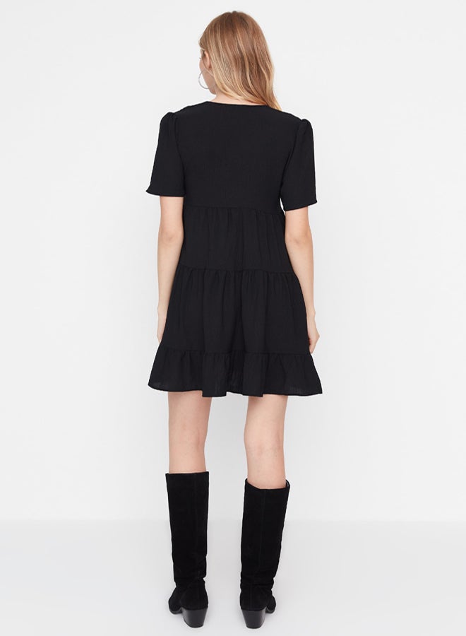 trendyol Black Wide Cut Mini Woven Dress TWOSS20EL0400 - Image 5